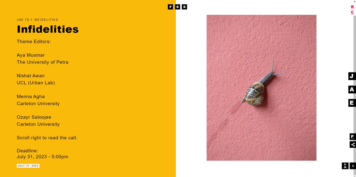 What does it mean to be loyal? To a discipline, to its institutions, to a practice, to yourself…?

I am SO ELATED to invite you all to check out our call for  jaeonline.org/pages/infideli…
<a href="/AyaMusmar/">Aya Musmar آية مسمار</a> <a href="/nish_aat/">nishat</a> @osaloojee