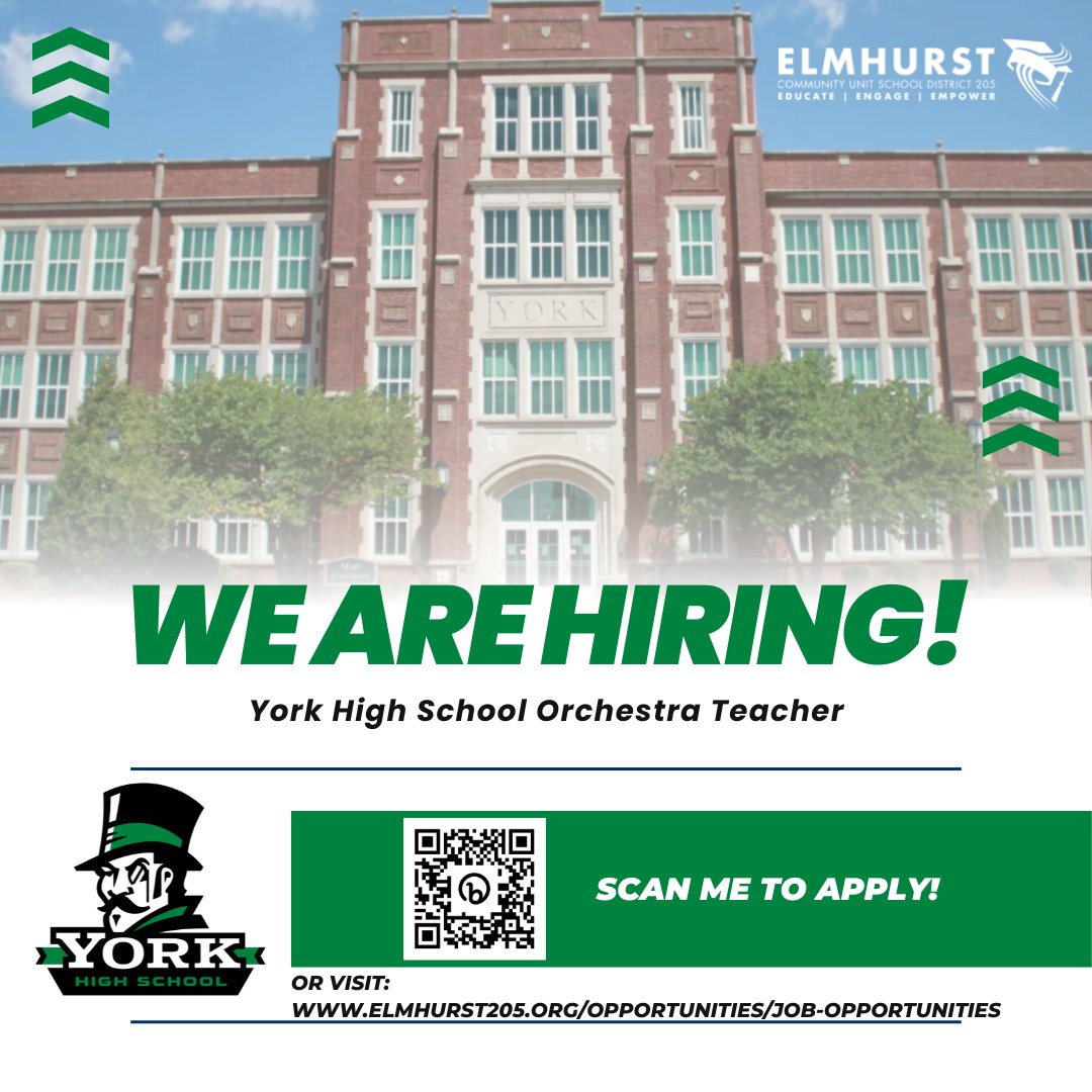 Apply today! linkedin.com/jobs/view/3455…

We are searching for a strong educator to become York High School’s orchestra teacher for next school year! 

#WeAreD205 #ThisisYork #Hiring