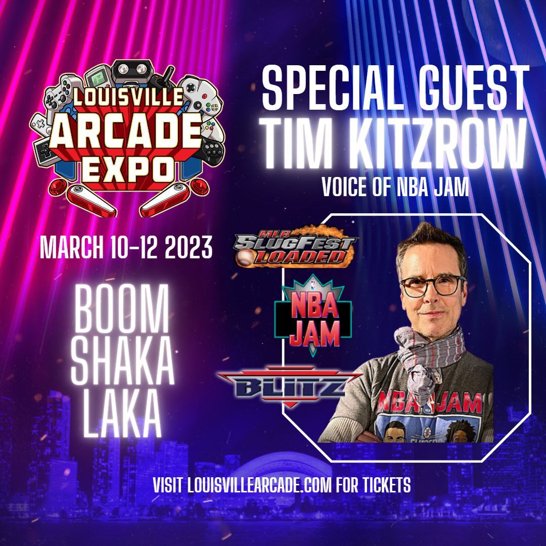 We are excited to announce Tim Kitzrow - the voice of NBA JAM - will be appearing at the 2023 Louisville Arcade Expo!   You've heard him in MLB SLUGFEST, NHL HITZ, NFL BLITZ, MUTANT LEAGUE FOOTBALL, pinball machines and much more.

#nbajam
#boomshakalaka
#lax2023