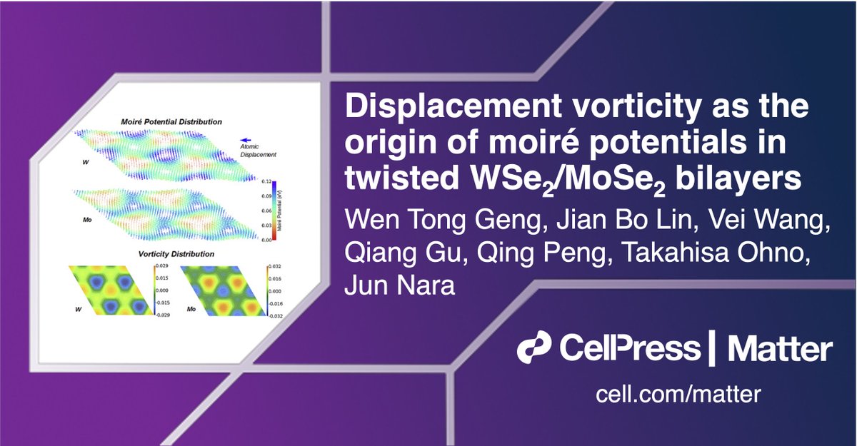 Matter_CP's tweet photo. Wen Tong Geng, Jun Nara, &amp; colleagues explore the role of vorticity tensors in moiré systems for #twistronics! #HainanUniversity @NIMS_PR

Free featured article in #MatterIssue44: https://t.co/8yMjoMJAdT https://t.co/2RjfhRVORv