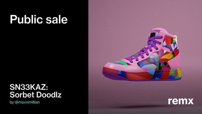 Gal__Alpha's tweet photo. The most fun a pair of sneakers could ever have being born.

The public sale is open. Run don't walk to cop a pair, it's a small edition. Only 18 unique pairs of sneakers will be minted.

If you'd like to know ahead of time when a sneaker drop is coming—… https://t.co/UFNETU41et https://t.co/Sd3aMqrOko