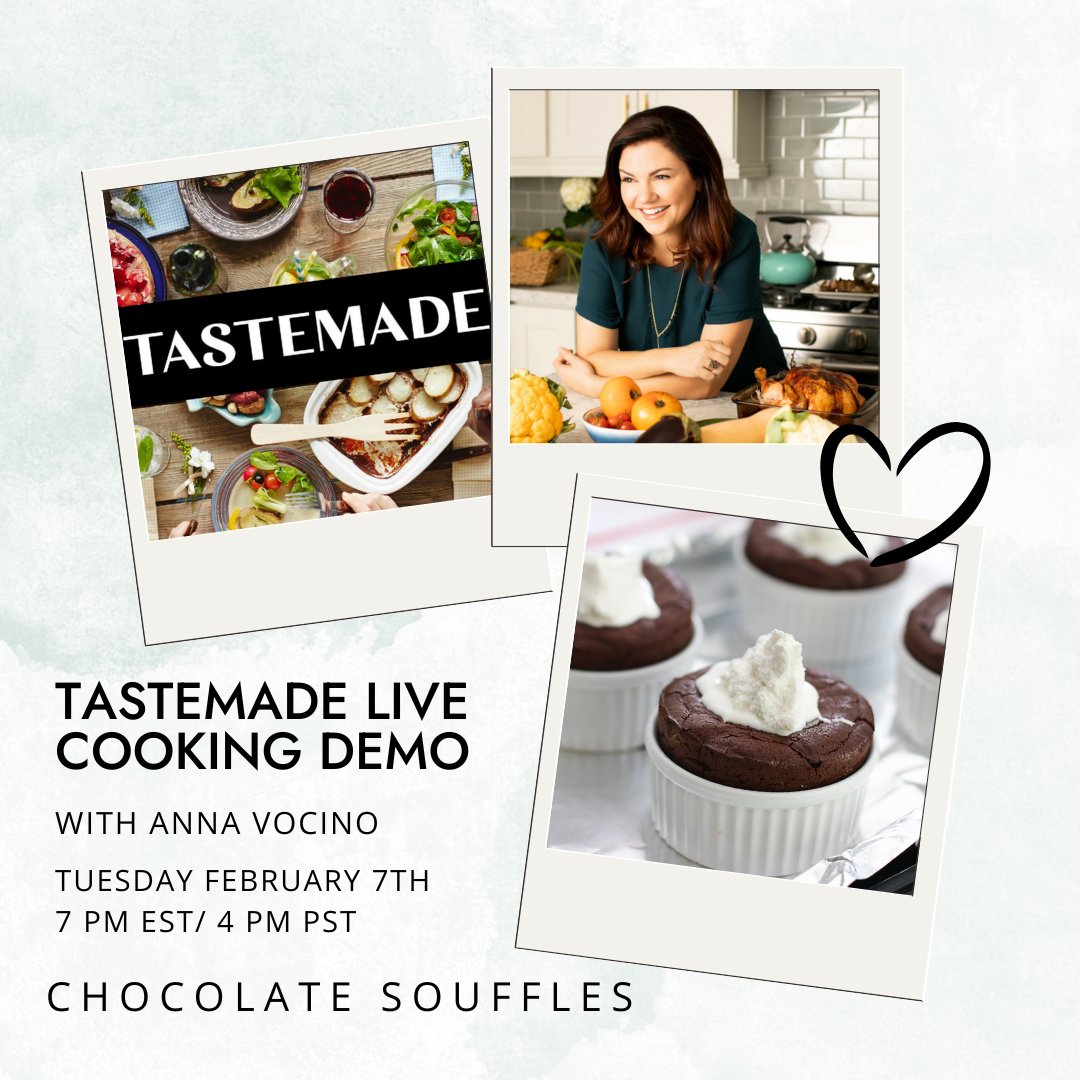 AnnaVocino's tweet photo. Hello Eat Happy Friends and Fans! We are trying out a new platform for our livestreams and I can't wait to share this perfect Valentines Day Recipe with you! We are making- LOW SUGAR LOW CARB- Chocolate Souffles! https://t.co/ijXulam0Hg https://t.co/KsQ5urog44