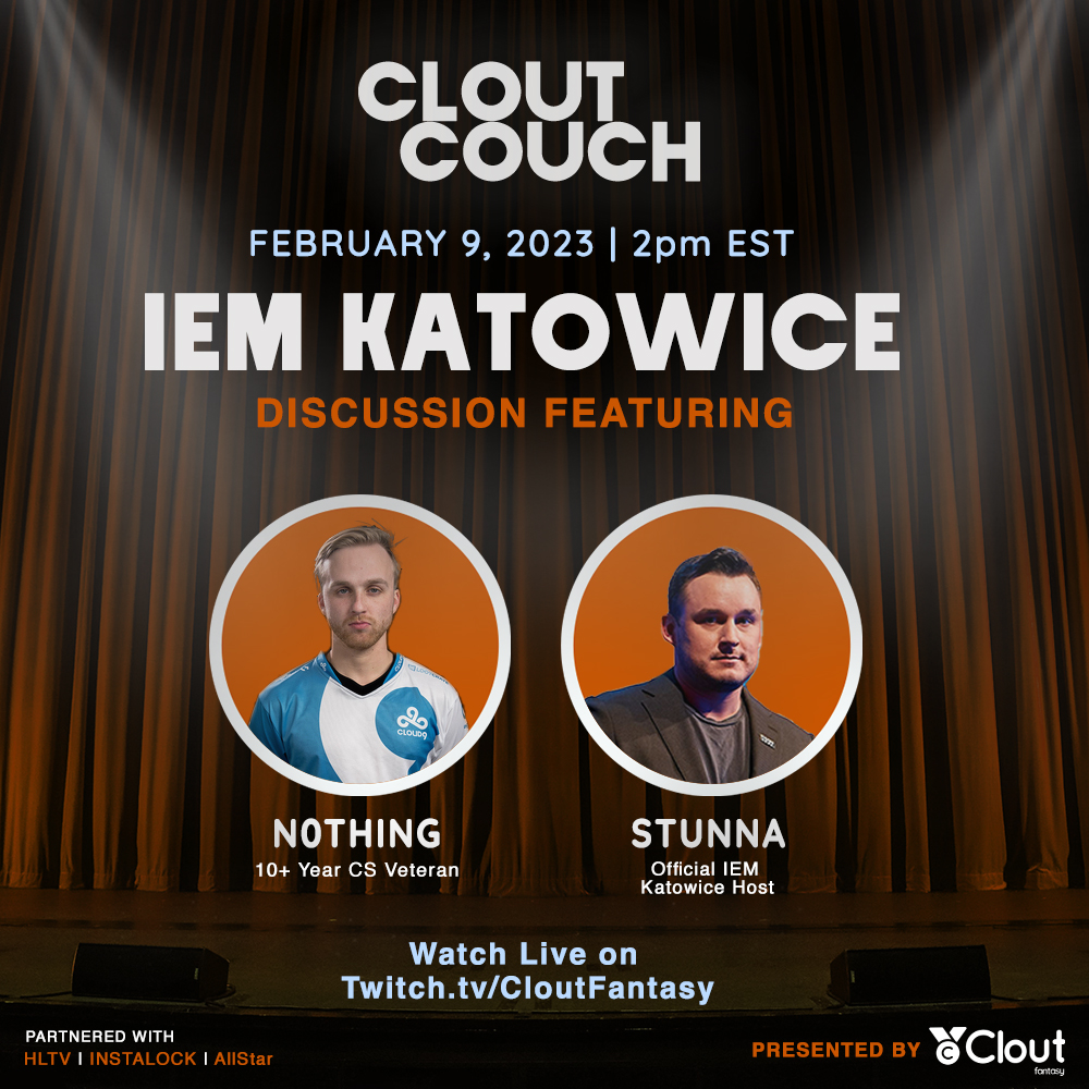 playclout's tweet photo. Introducing the first ever "Clout Couch" featuring: @n0thing and @stunna

Join our experts as they discuss NA CS:GO, IEM Katowice, give their predictions &amp; much more! Live on our Twitch account Thursday February 9th at 2pm est! Link in the comments

#csgo #cloutcouch #iemkatowice https://t.co/Mz2FE2LB1z