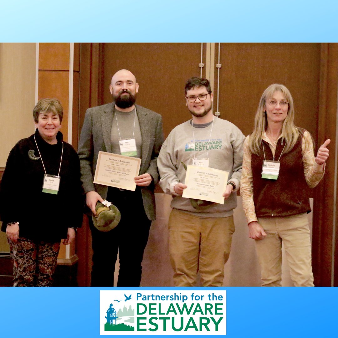 DelawareEstuary's tweet photo. Announcing the #PDEScienceSummit student winners for best poster presentation! It's a tie: PDE's Shellfish Coordinator Matt Gentry and Sam Solomon of the @NJIT #studentscience #PDESummit23 #WorldWetlandsDay https://t.co/Ua0c11mB3H