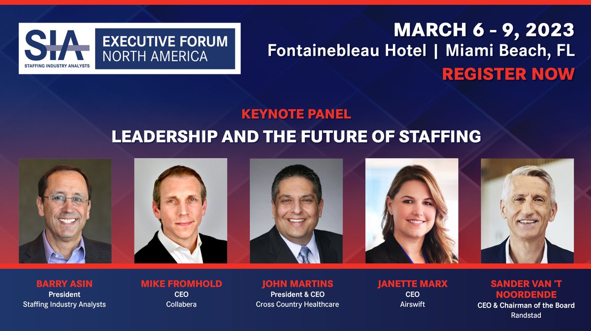 What are the latest developments and leading innovations powering the world of work's evolution? Join us at #ExecForum when #staffing #leaders share their real-life stories, strategies, insights, and lessons learned so your business can thrive.

Register > siexecutiveforum.com