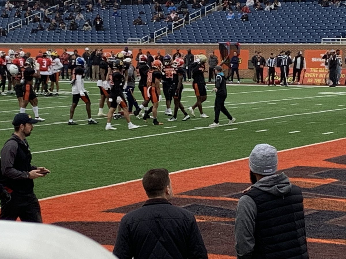 #Panthers defensive assistant Bobby Maffei coaching up the DBs on the National team at the Senior Bowl. Maffei is an up and comer who joined the staff last year.