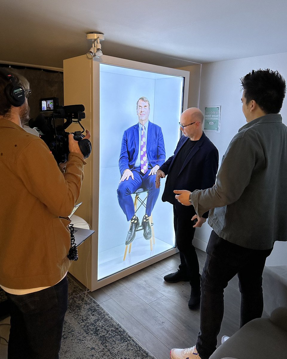 StoryFile's tweet image. Sneak peek of what’s coming on to @BBCClick soon. Can’t wait to share more. Stay tuned! #StoryFile #ConversationalVideo #BTS #WilliamShatner #Interview @WilliamShatner @NICKKWEK