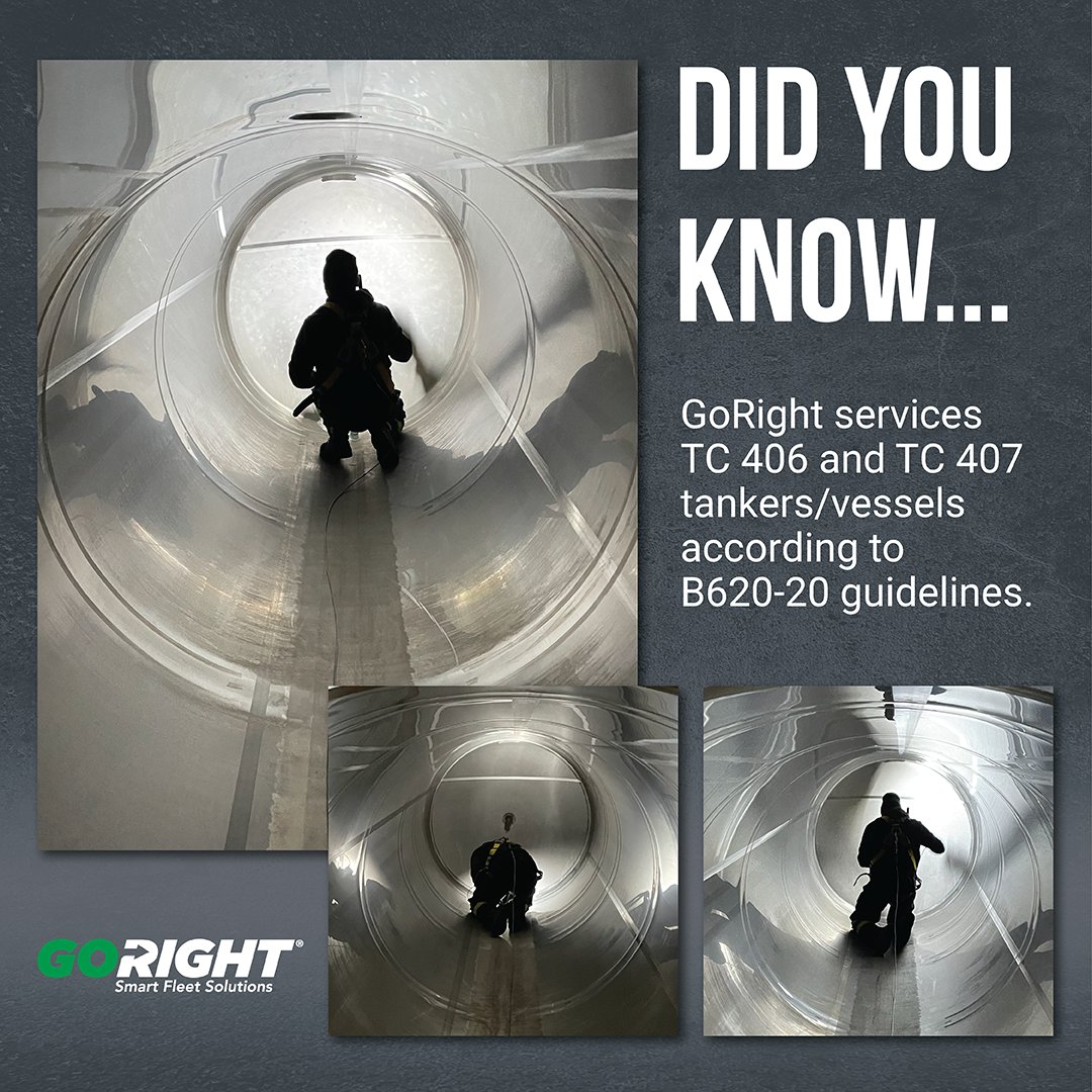 Get the word out! GoRight services TC 406 and 407 vessels according to B620-20 guidelines. Contact us today for more information.

#B620 #tankers #TC406 #TC407 #fleetmaintenance #fleetrepair #fleetcare #goright #gorightfleet