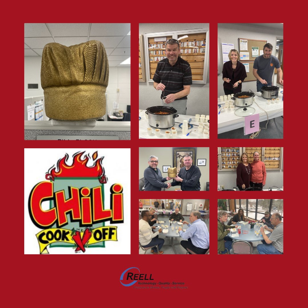reell's tweet photo. What's the best way to combat the frigid cold in Minnesota? A chili cook off, of course! @Reell Coworkers shared their secret recipies and our winner earned the Golden Chef hat! Congratulations Bill! #Reell #ESOP #cookoff #culturematters https://t.co/vxewjWZGyx