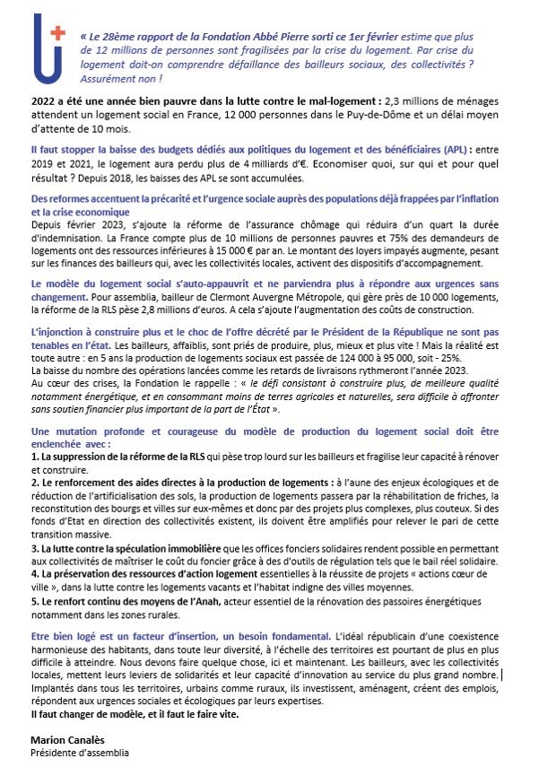 assemblia_sem's tweet photo. Le rapport @Abbe_Pierre estime que plus de 12 millions de personnes sont fragilisées par la crise du logement. Doit-on comprendre défaillance des bailleurs sociaux, des collectivités ?
Assurément non ! 5 propositions pour avancer… @MarionCanales, présidente #assemblia https://t.co/9YGWBewBHb