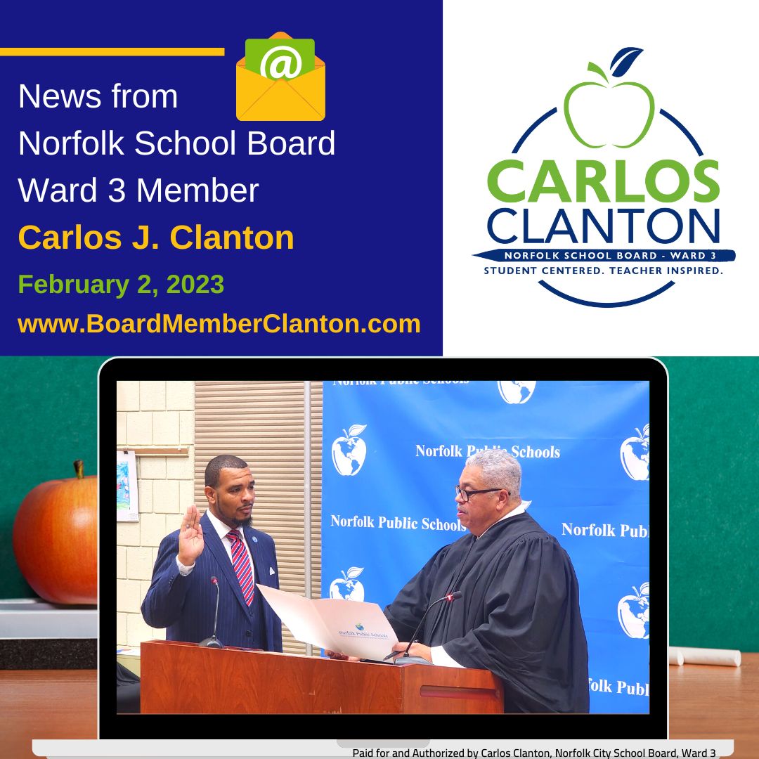 🚌📚 Updates from Board Member Clanton 2/2/2023  - mailchi.mp/b2f763f7a24c/c…
#NPSInThisTogether @npschools @norfolkva @NorfolkPTA
BoardMemberClanton.com