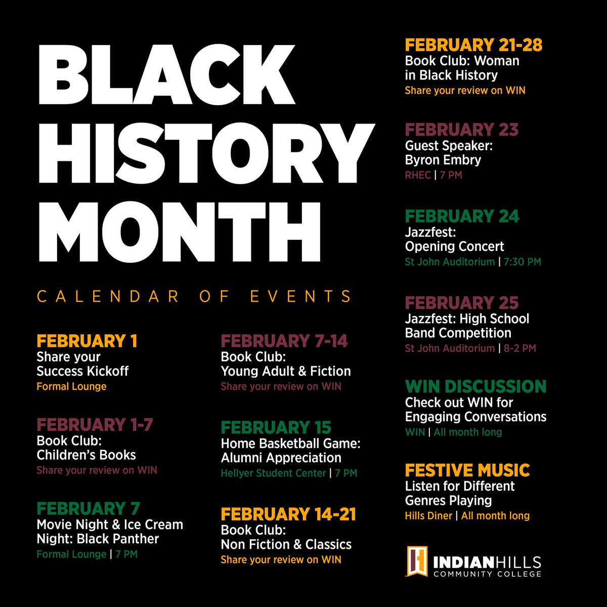 ihcc_students's tweet photo. Black History Month is here! Check out what’s going on all month long! https://t.co/rewAMhb4de