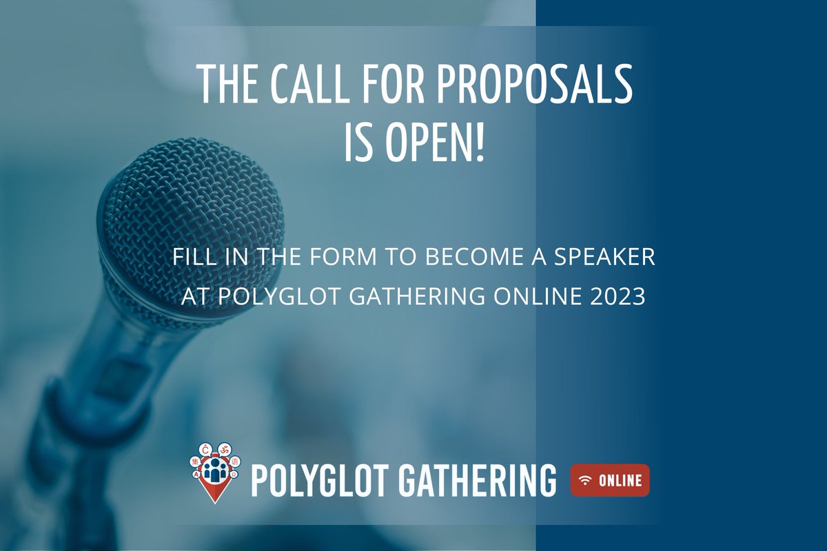 📣 Become a speaker at this year's PG Online!
March 30 to April 2, 2023
 👉 tinyurl.com/pgo2023call

#polyglotgathering #languages
