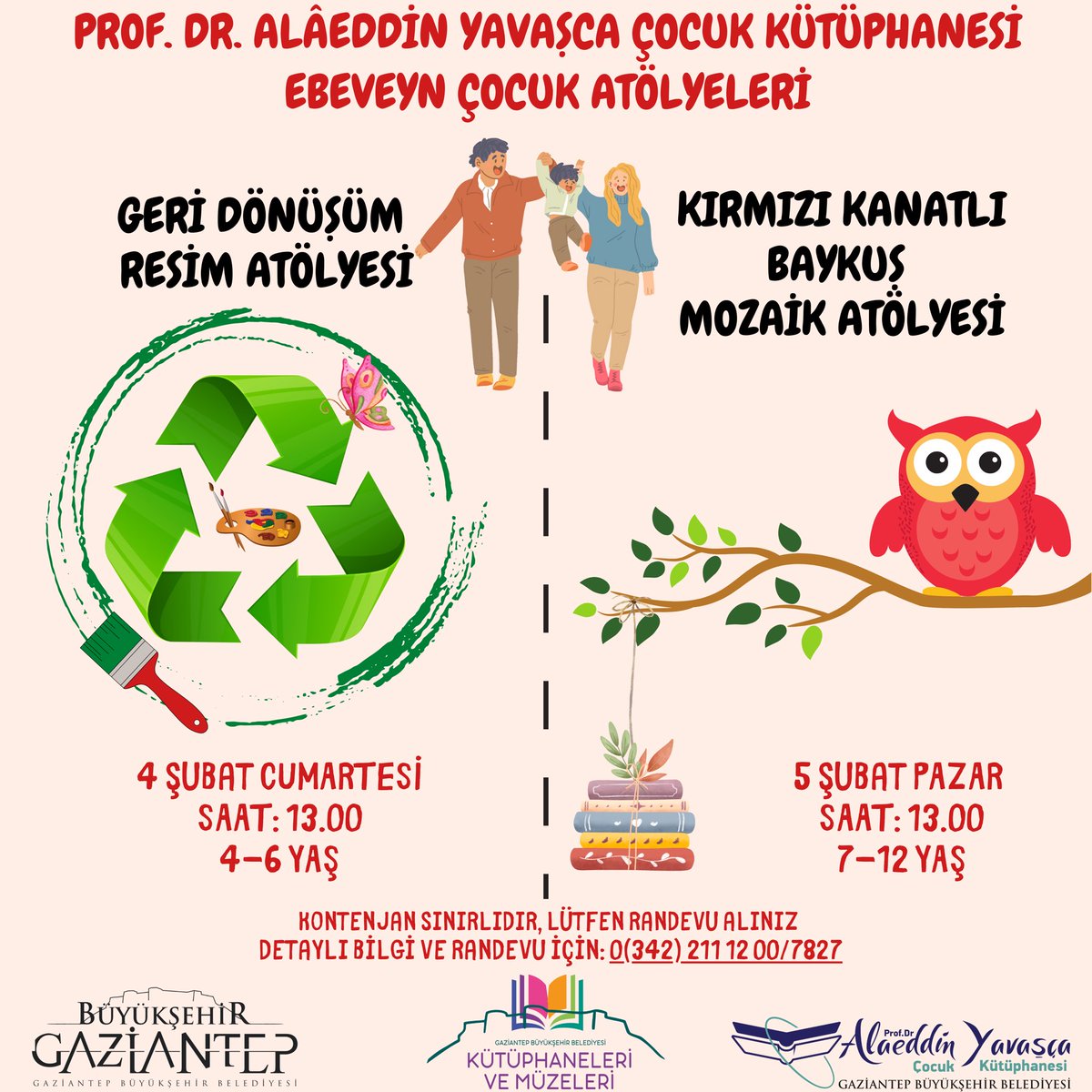 gbbkutuphaneler's tweet photo. 📢Değerli Ebeveynler ve Sevgili Çocuklar ; 

Ebeveyn ve çocuk atölyelerimiz tekrar sizlerle 👋 

📌O zaman haydi ❗🏃‍♀️🏃‍♂️
Kayıt için geç kalmayalım🫶 📝

☎️0342 211 12 00-7827 

@GaziantepBeld @FatmaSahin https://t.co/9rRpFFDybP