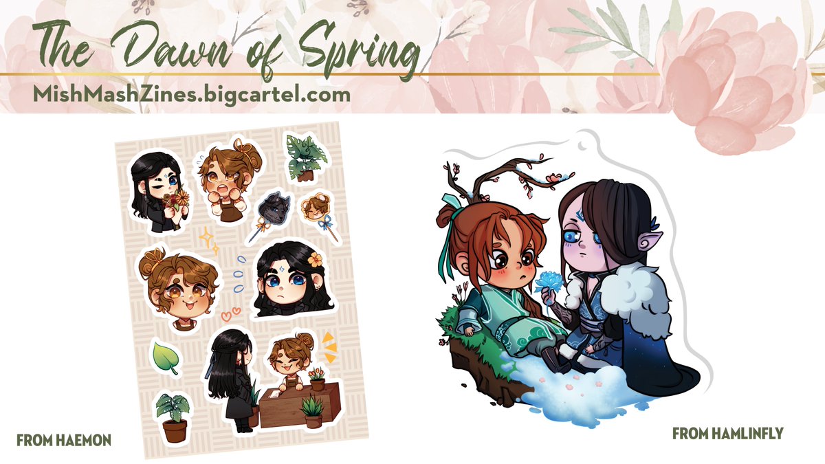 We know #moshang merch is hard to come by! Make sure you don't miss out on these by <a href="/HoshiHaemon/">𝓗𝓪𝓮𝓶𝓸𝓷 ✧⚔️</a> and <a href="/hamlinfly/">Remi (unfortunately, still a kaeya simp)</a>! ❄️🐹

Leftover purchases help fund contributor shipping. All sales are final and nonrefundable. Please support our contributors!

🌹Order: mishmashzines.bigcartel.com
