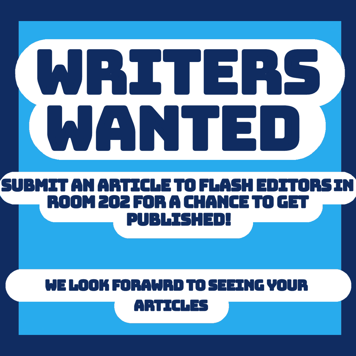 WRITERS WANTED! 
Submit an article to The Flash editors in room 202 for a chance to be published! We're looking forward to seeing what FLC students have to share.