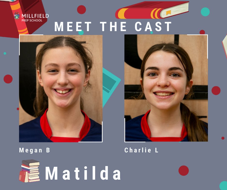 🎭 Matilda at Millfield Prep School - Meet The Cast 🎭

Each day until February 8, we will be posting cast members of the two Matilda productions at Millfield Prep School. 😯

First, meet Megan B and Charlie L, who will be playing the lead role of Matilda. 👏