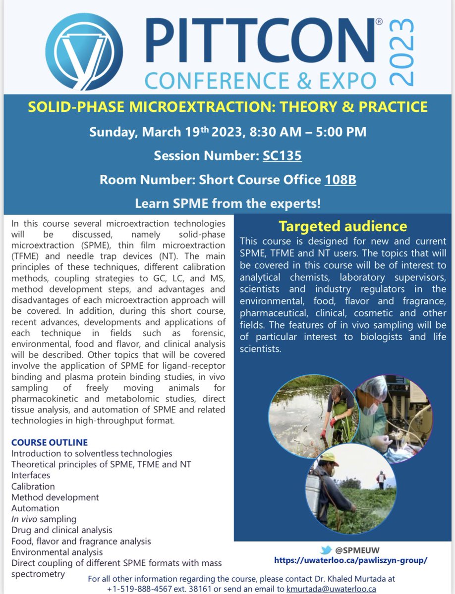 This is just a quick reminder for those interested to learn more about SPME, we have an upcoming SPME course at <a href="/Pittcon/">Pittcon Conference + Exposition</a> (Philadelphia, PA, US) - on March 19, 2023 (8:30am-5:00pm). Hurry up! Registration is open! pittcon.org/short-courses/