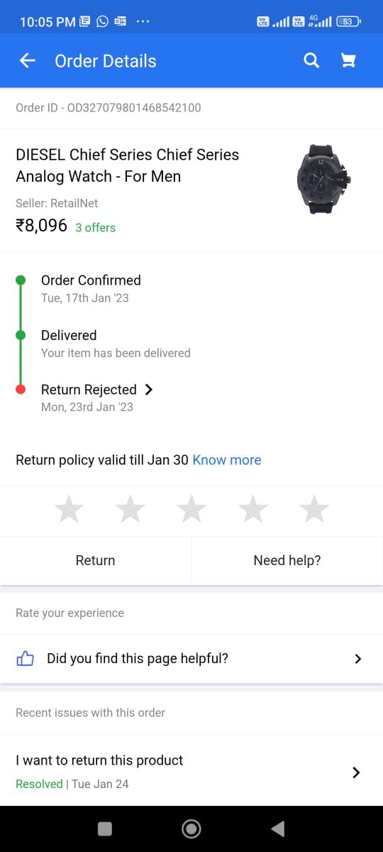 TechNehemiah's tweet photo. #flipkartscam @Flipkart @flipkartsupport  I’Ve Ordered A DIESEL Watch From Flipkart The Payment Method Was Prepaid… But I’ve Received A Empty Box
I’ve Tried My Best To Return &amp; Explain My ProblemTo @Flipkartsupport But They Are Not Responding Properly..
Rejecting The Return.. https://t.co/pcVdfRJNiU