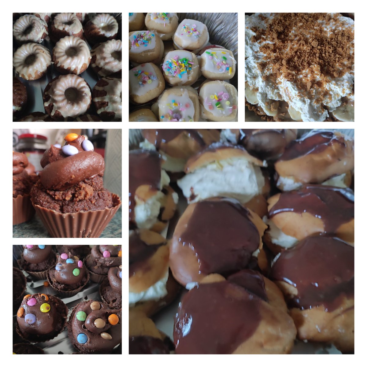 I keep saying he can't improve on the weeks before <a href="/BigScranDumbart/">Big Scran Dumbarton</a> bakes but he's done it again coffee bunt tin buns mini shortbread empire biscuits choux pastry buns (first ever attempt) biscoff banoffee tarts and chocolate fudge pots that are so chocolatey you can eat the pot!