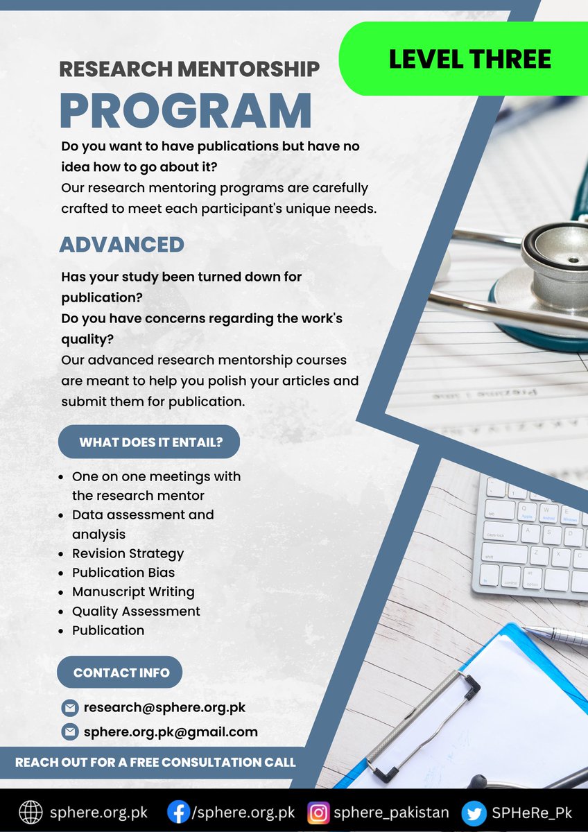 SPHERE is pleased to announce the launch of our research mentorship program! 
This highly tailored program allows you to embark on a customized research journey, starting from scratch and guiding you all the way to publication. 
#Research #Publication #AcademicTwitter
