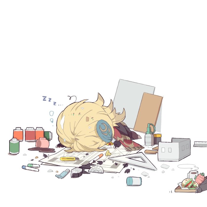 blonde hair solo sleeping 1boy cup chibi male focus  illustration images