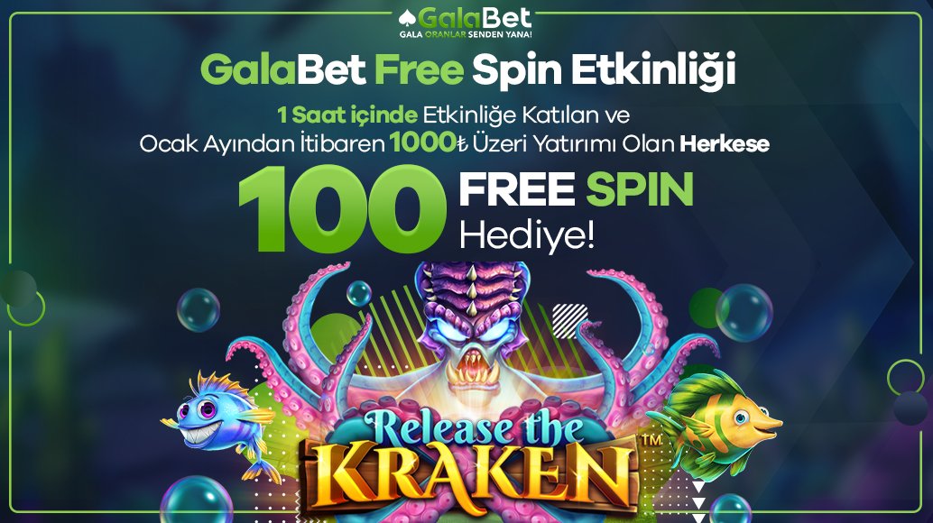 📢 GalaBet Free Spin Etkinliği Başladı! 

Bu gönderinin altına saat 19:00'a kadar GalaBet kullanıcı adını yazan herkese Pragmatic Play’in Release the Kraken™ oyununda geçerli 100 FS hediye! 🎁

📝 Detaylar için tıklayın: galalink.io/etkinlik

♠️ Gala Oranlar Senden Yana!