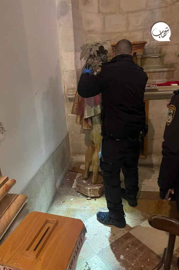 Timesofgaza's tweet photo. lsraeli settlers break into a church located in Jerusalem’s Old City and destroy its contents after attempting to set the place on fire. https://t.co/iVm27mYUwN