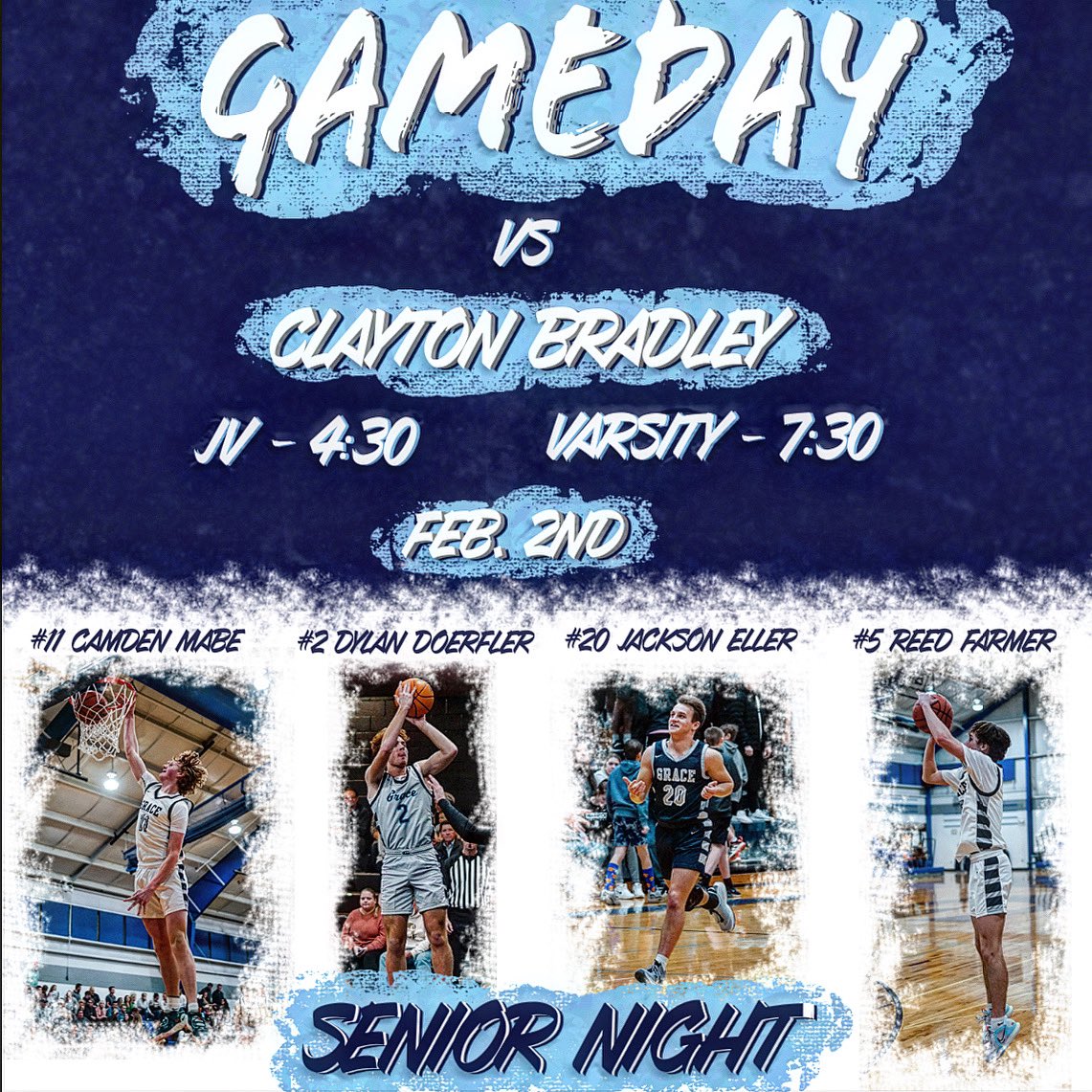 GAMEDAY!! 
It’s Senior Night vs Clayton Bradley. Come help us celebrate our 4 seniors!
JV - 4:30
Varsity - 7:30 
#family #toughness #nextstep