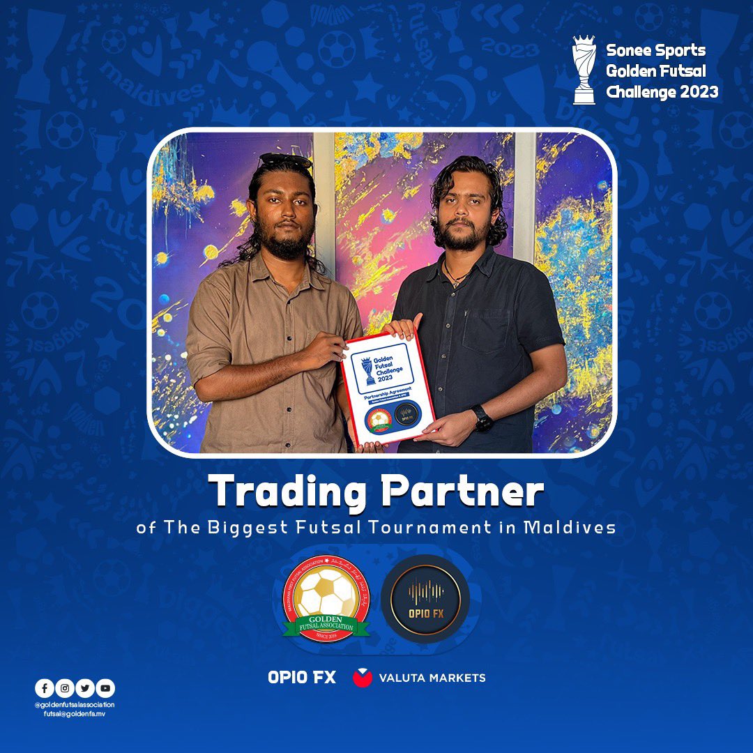 Trading Partner of the Tournament - OPIO Fx

Sonee Sports Golden Futsal Challenge 2023

#SoneeSports #GFC2023 #GoldenFutsalChallenge #SoneeSportsGoldenFutsalChallenge2023 #GoldenFutsalAssociation #Maldives #OpioFX #ValutaMarkets
