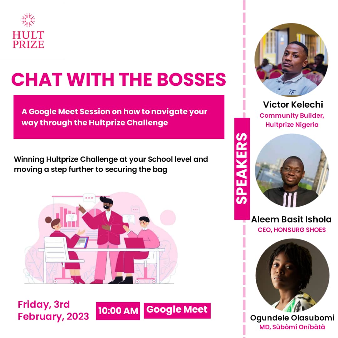 HultPrizeOOU's tweet photo. Dear Champions ❤️
 Prepare your enthusiasm and questions for the completely different session with the really great, different and outstanding coaches.
 
 Time: 10am

Date:  Friday, 3rd February 2023.
 
Venue: Google Meet https://t.co/Es4EN9umVC https://t.co/wan0Bbavfu
