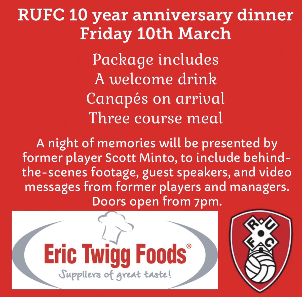 EricTwiggFoods's tweet image. ⚽️ COMPETITION TIME ⚽️ 
We’re giving away 5 pairs of tickets for #rufc special 10 year NYS anniversary dinner.

For a chance to win, simply:
Follow us, retweet this post &amp;amp;
comment who you would take
before midnight 9/2/23

Winners announced 10/2/23
Good luck!