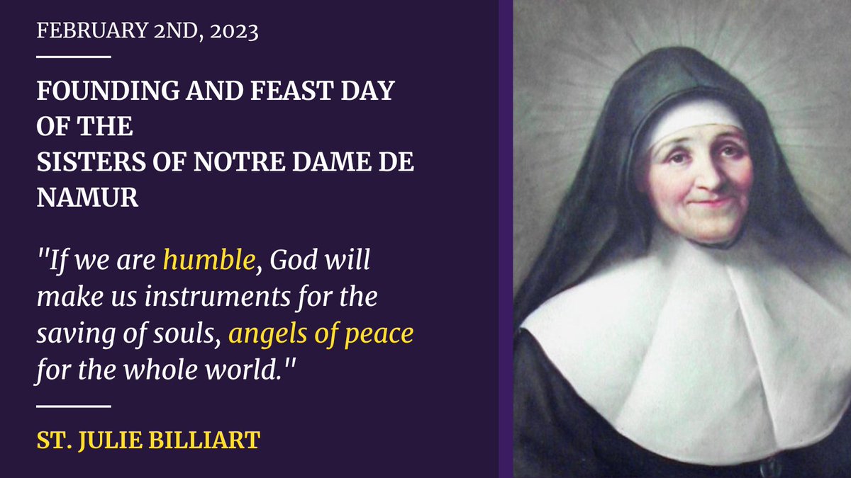 SNDdeN_EastWest's tweet photo. Today, Sisters of Notre Dame de Namur around the world celebrate their Congregational Feast Day. It is also the #WorldDayforConsecratedLife.
In 1804, Julie Billiart & Francois Blin de Bourdon founded our congregation, committing themselves to education & care for the poor. ๐ป https://t.co/d0p4Jhz8Lw