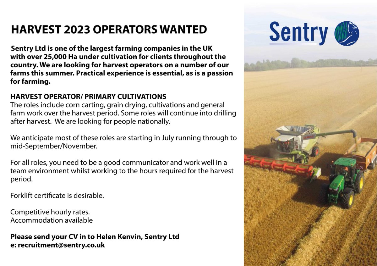 We're hiring!  Harvest operators wanted nationally.  
Most roles will start in July running through to Sept/November.

Please share!
agri-careers.co.uk/vacancies