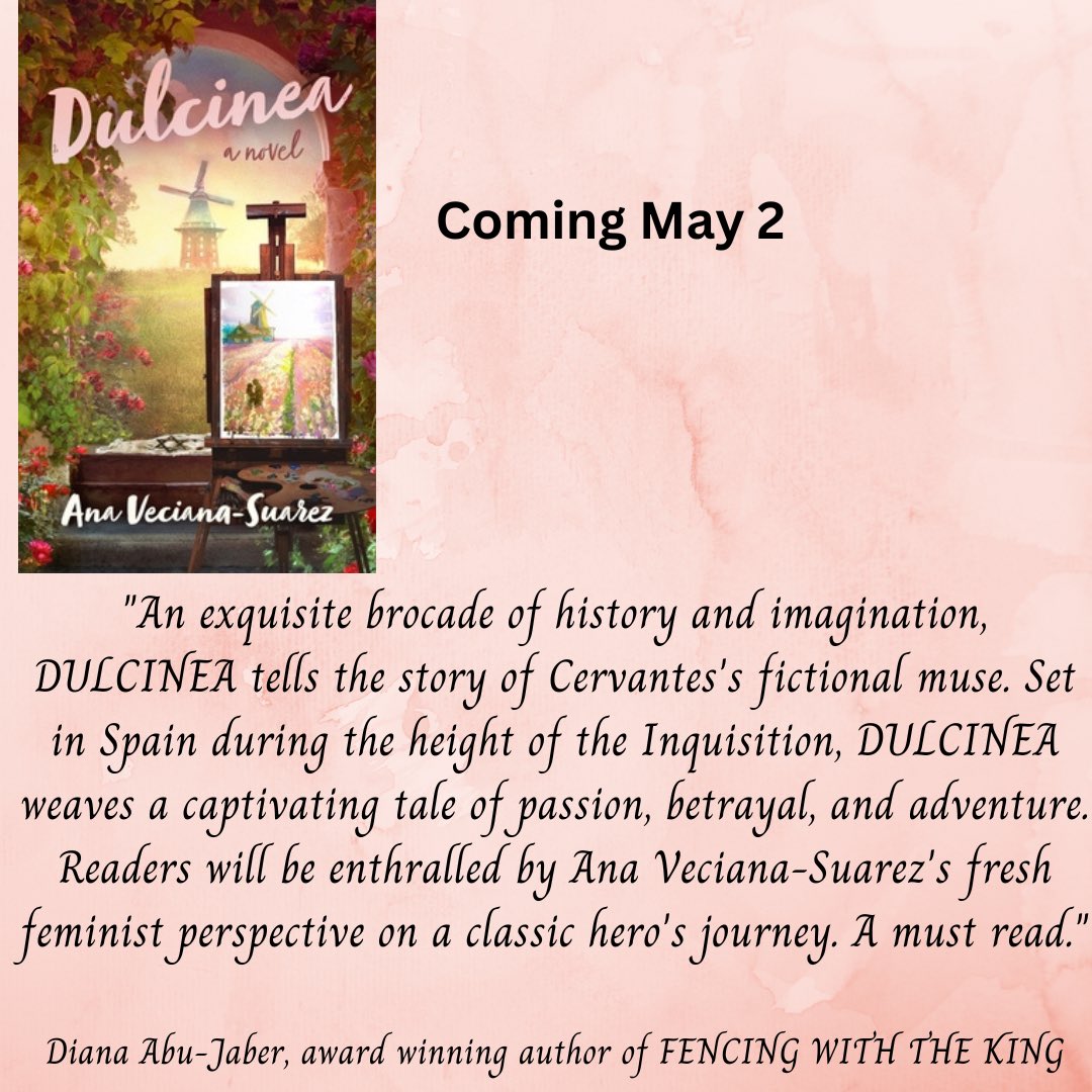 AnaVeciana's tweet photo. Three months from today #Dulcinea will meet her readers. ⁦@dabujaber⁩ thank you for your wonderful words. #historicalfiction #histfic #hfchat #historicalfictionauthor #donquijote #donquixote #authorsoftwitter #books #novel #barcelona #spain https://t.co/8ofGSi2YrX