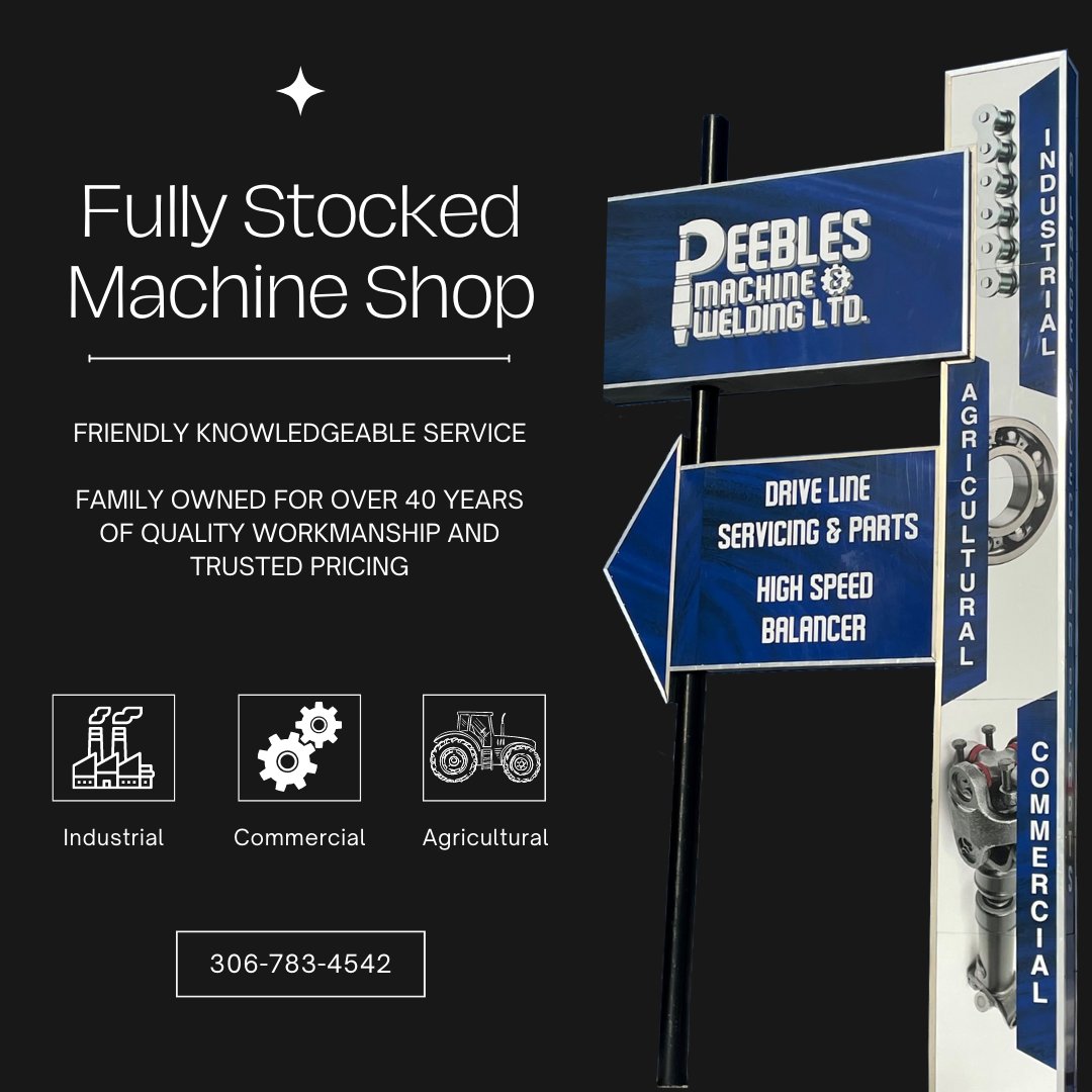 Peeblesmachine's tweet photo. Our equipment, parts and professional expertise allow us to repair or customize any project.
 We have a large in-house selection of parts, that cover the entire Parkland.
#parts #welding #yorkton #renoldsrollerchain #lineboring #timkenbearings #ptoparts #driveshafts https://t.co/oCpLTkH7cF