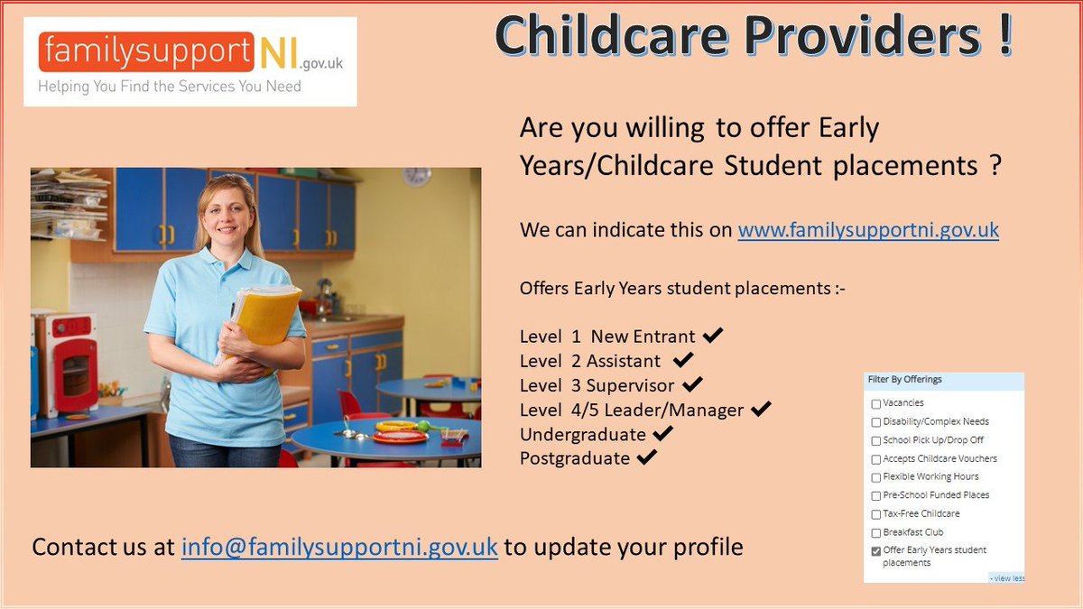 #ChildcareProviders let us know if you offer Early Years/Childcare Student Placements