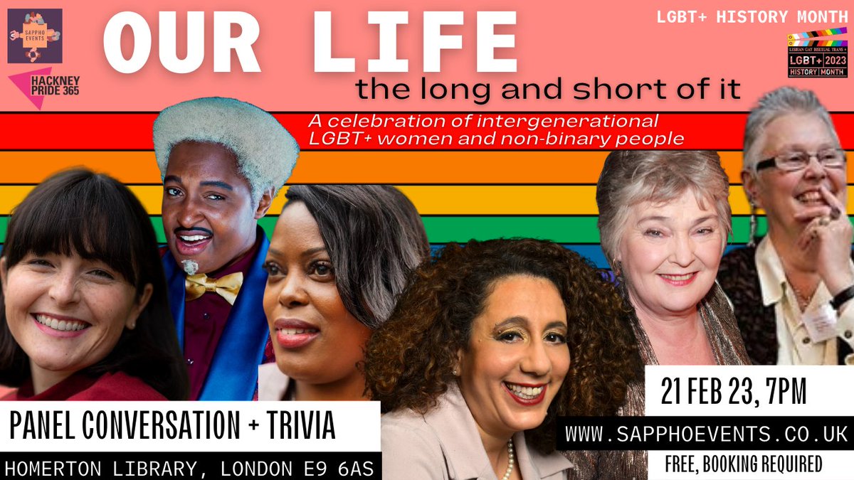 The panel is now confirmed for <a href="/SapphoEvents/">Sappho Events</a> FREE intergenerational panel event exploring #LGBTplus Queer Women and non-binary people's history in London, on Tuesday 21 February, 7 - 10pm at Homerton Library. More info: sapphoevents.co.uk/events/hackney…