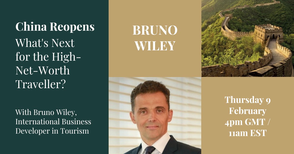 China's borders have reopened and HNW travellers are eager to embark on their next adventure! ✈

Join us for an insightful discussion on what you need to know about the outbound HNW traveller in China.

9 Feb, 4PM GMT
Register: lnkd.in/eSBGp_q4
⁠
#webinar #china #tourism