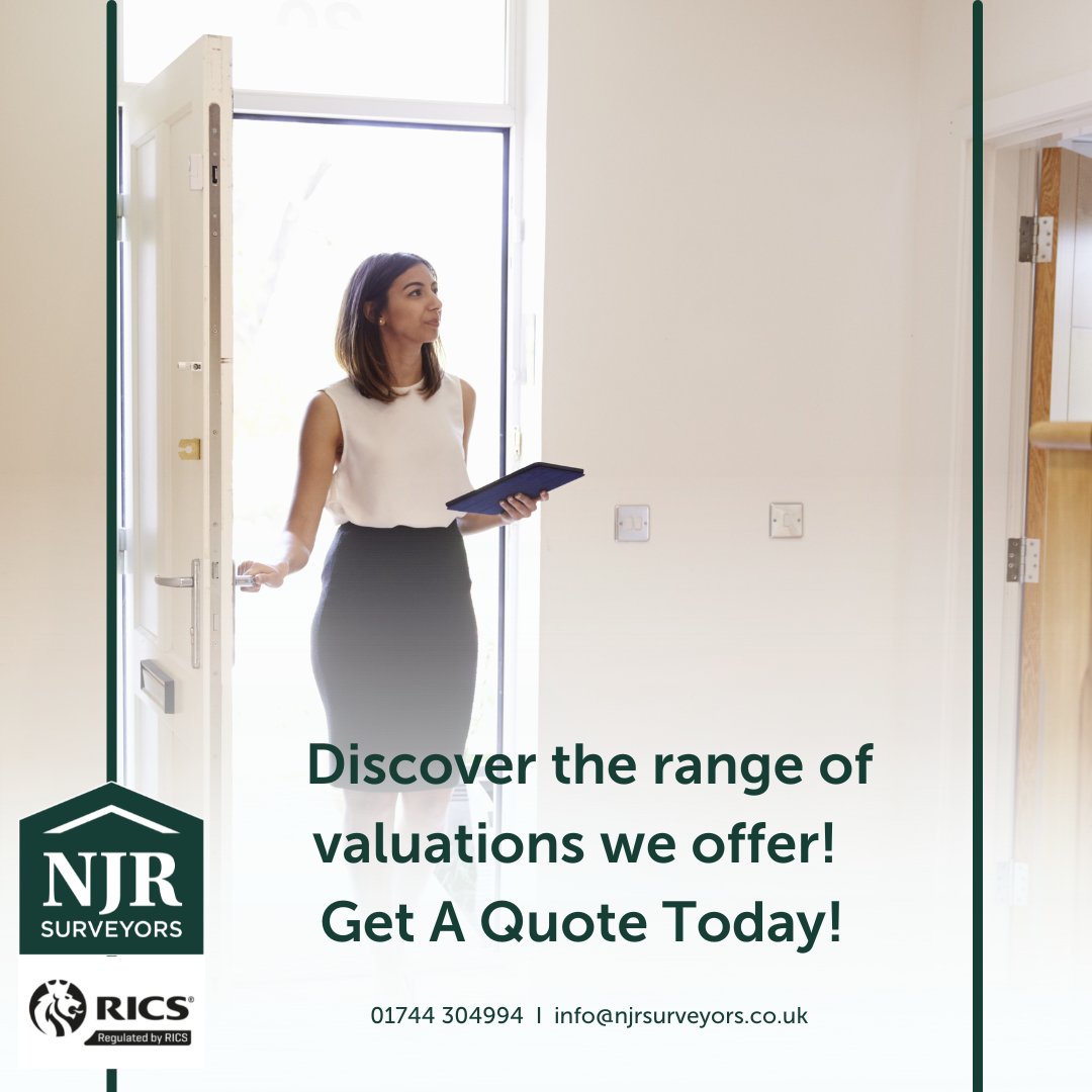 Do you need an RICS recognised valuation?
Look no further as NJR Surveyors now offer valuations! For
more information visit our
website njrsurveyors.co.uk/services
Contact us for your free quote now
☎ 01744 304994
📧 info@njrsurveyors.co.uk

#surveying #RICS #homesurvey
#valuation