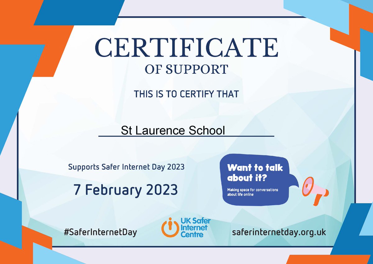 St Laurence School have completed a joint Youth Charter which has been sent to the Government to lobby for action for a safer internet for young people.