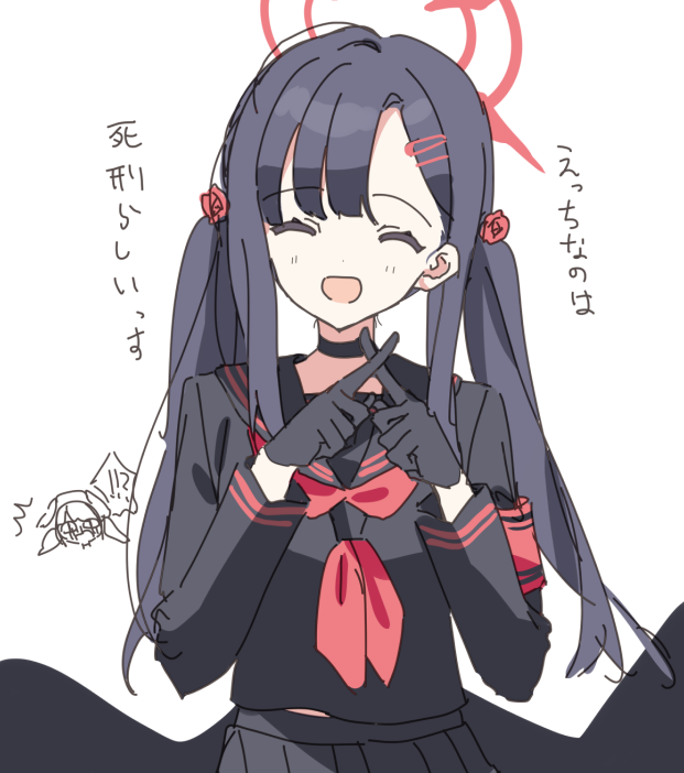 gloves closed eyes twintails halo school uniform black hair hair ornament  illustration images