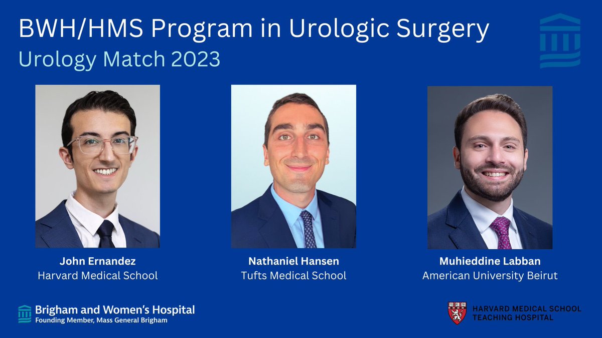 We are so excited to welcome 3 brilliant new members to the Brigham Urology residency family! @John__Ernandez (@harvardmed), Nathaniel Hansen (@TuftsMedSchool) and @mdlabban (@AUB_Lebanon)

#UroMatch #UroMatch23 #Match23