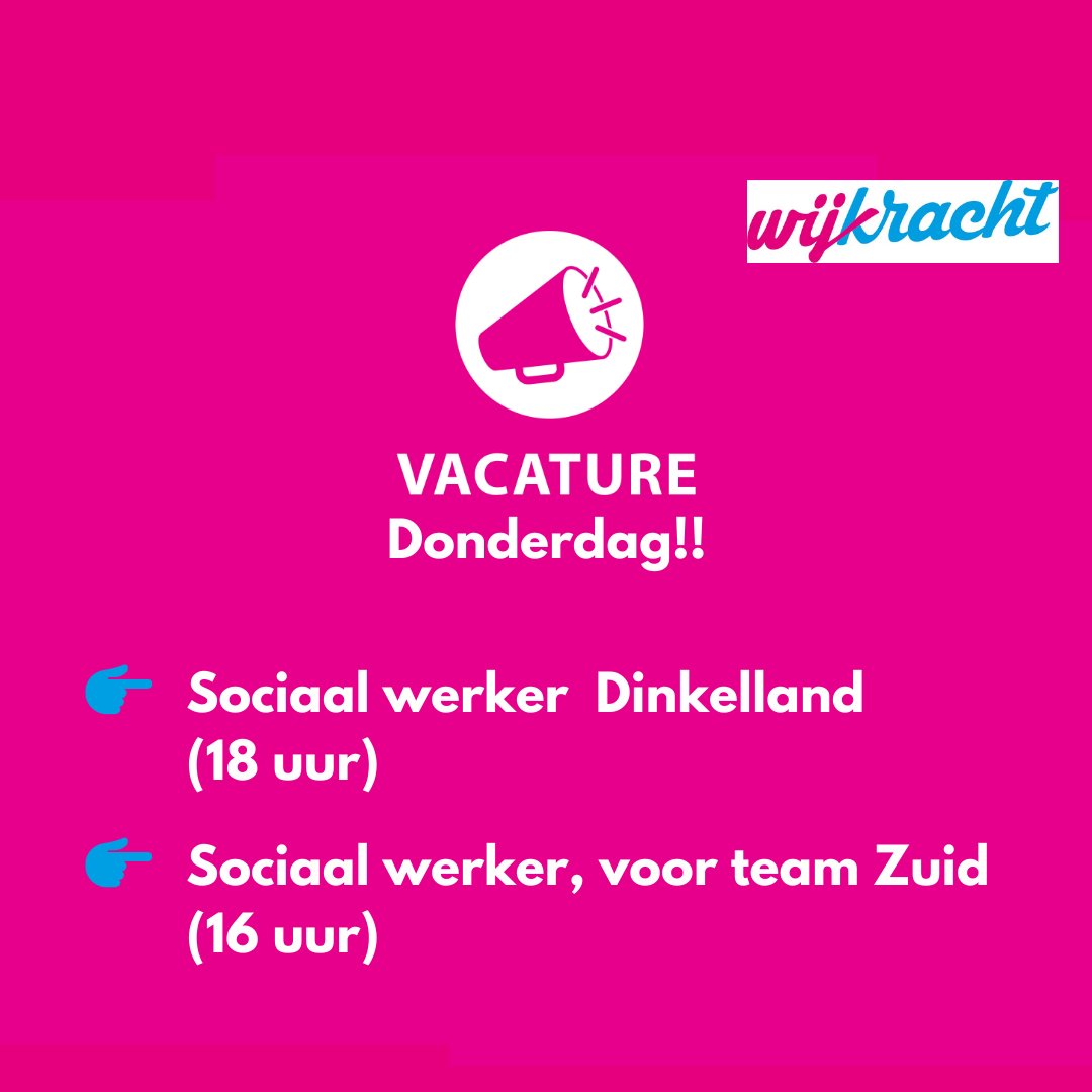VacatureDonderdag! 

Op deze regenachtige donderdag hebben we twee vacatures voor je:
Wijkracht.nl/werken-bij-wij…

#VacatureDonderdag #vacature #werkenbijwijkracht #Hengelo #Dinkelland #iedereendoetmee #werk