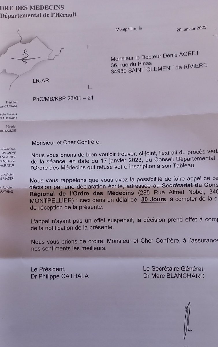 Dr @AgretDenis est radié par l'ordre des médecins de l'Hérault, ce médecin dénonce les effets secondaires de l'injection Pfizer et critique la mauvaise gestion sanitaire covid par le gouvernement Soutien à ce médecin.
