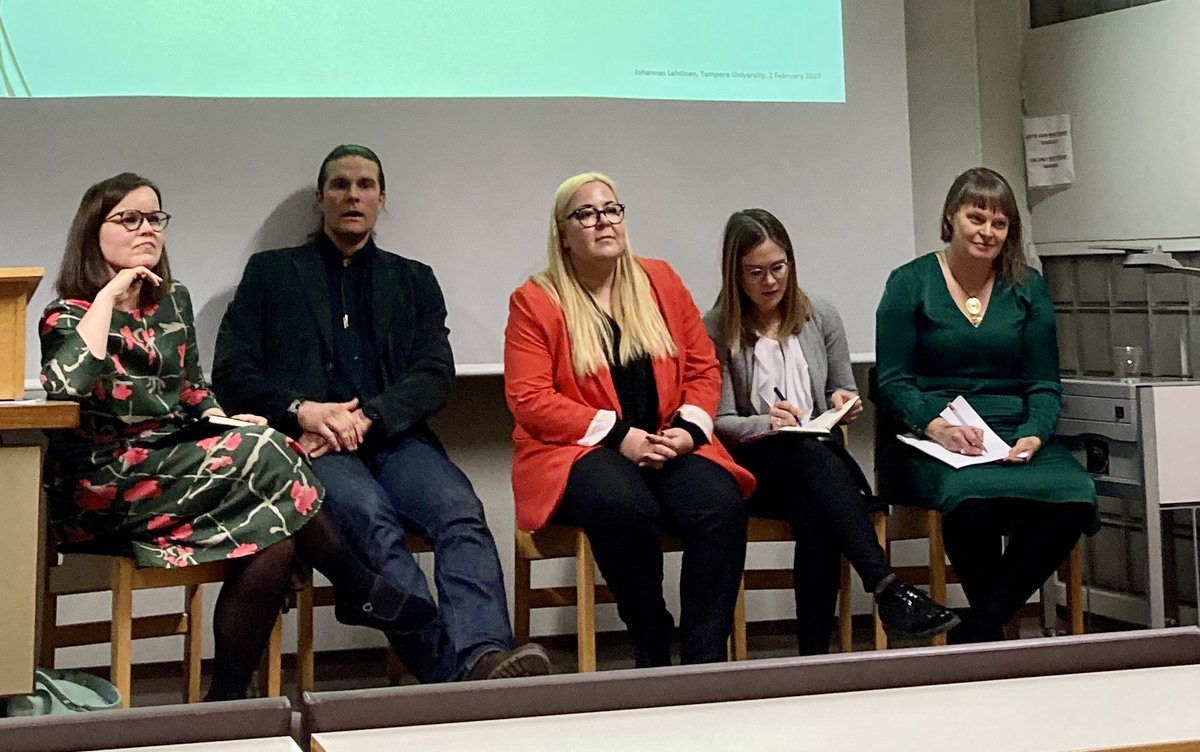 CES_HelsinkiUni's tweet photo. Last session of the day! Still going strong: @LauraNord, @KatriEeva &amp; @PaulaSilven (@KnetsT), Päivi Leino-Sandberg and @JohannesAntero discussing themes of power and policy-making in Europe. #CES20years https://t.co/2gH6Z3gqo5