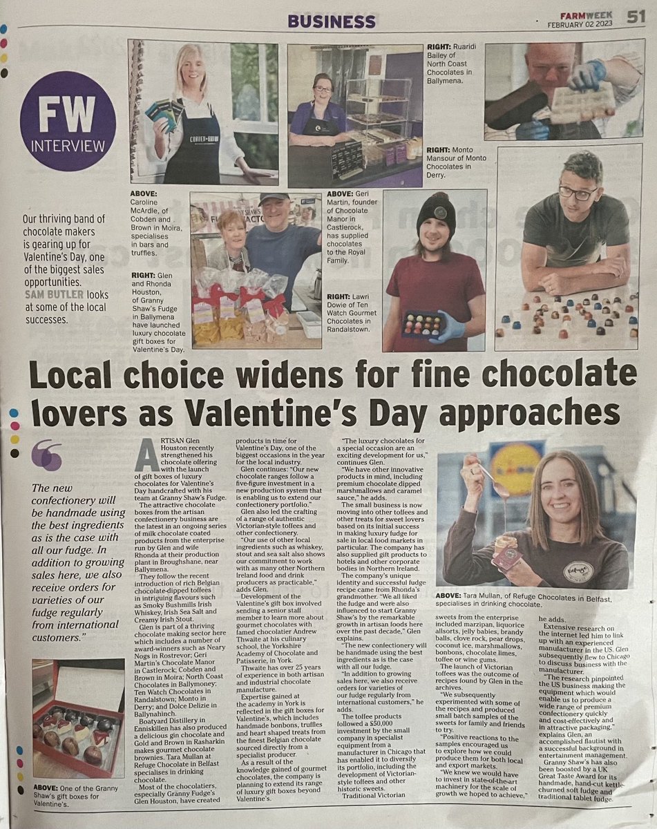 Sam Butler MBE (@dukeschomberg) on Twitter photo <a href="/Farm_Week/">FarmWeek</a> Local chocolate makers gearing up for Valentine’s - see my feature on <a href="/GrannyShaws/">Granny Shaws Fudge</a> <a href="/ChocolateManor/">The Chocolate Manor</a> <a href="/CobdenandBrown/">Cobden and Brown</a> <a href="/montomansour/">Monto Mansour</a> <a href="/dulciedelizie/">✨</a> #lovelocalchocs <a href="/Farm_Week/">FarmWeek</a> Local chocolate makers gearing up for Valentine’s - see my feature on <a href="/GrannyShaws/">Granny Shaws Fudge</a> <a href="/ChocolateManor/">The Chocolate Manor</a> <a href="/CobdenandBrown/">Cobden and Brown</a> <a href="/montomansour/">Monto Mansour</a> <a href="/dulciedelizie/">✨</a> #lovelocalchocs