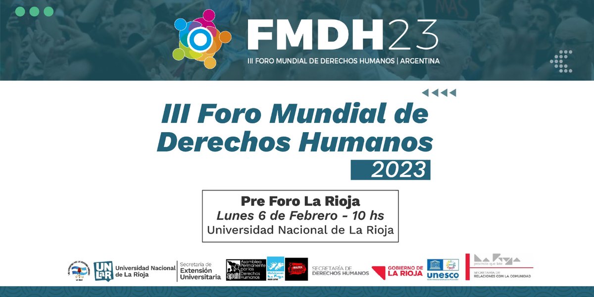 ExtensionUnlar's tweet photo. Pre Foro de Derechos Humanos en la Provincia de la Rioja

El Pre Foro girará en torno a los siguientes ejes: Comunicación y Derechos Humanos; Género y Diversidad; Comunidades, Pueblos Indígenas y Comunicación; y Derechos Sociales, Económicos y Culturales. https://t.co/wr9U98hlNM