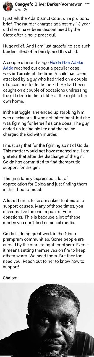It has ended in a good way. We are now working to provide her mental health support.
Thanks to Arnold Parker and KB Williams whose generous donations were added to what we hadd put into the whole effort regarding this intervention.

We 🔥 with hope.
Asé.