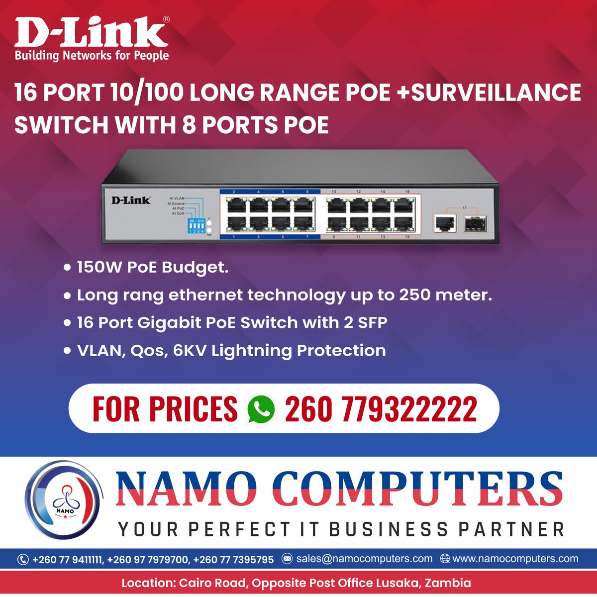 Namo_Computers's tweet photo. D-Link 16 PORT 10/100 LONG RANGE POE +SURVEILLANCE 
SWITCH WITH 8 PORTS POE
--------
For Prices WhatsApp 260 779322222
For more information 👇
☎📲 - Call/Whatsapp: +260 779411111,+260977979700, +260777395795
📧 - sales@namocomputers.com
📧 - https://t.co/LGdeaCLCLI

Thank you🤝 https://t.co/nxteq3qO4Q